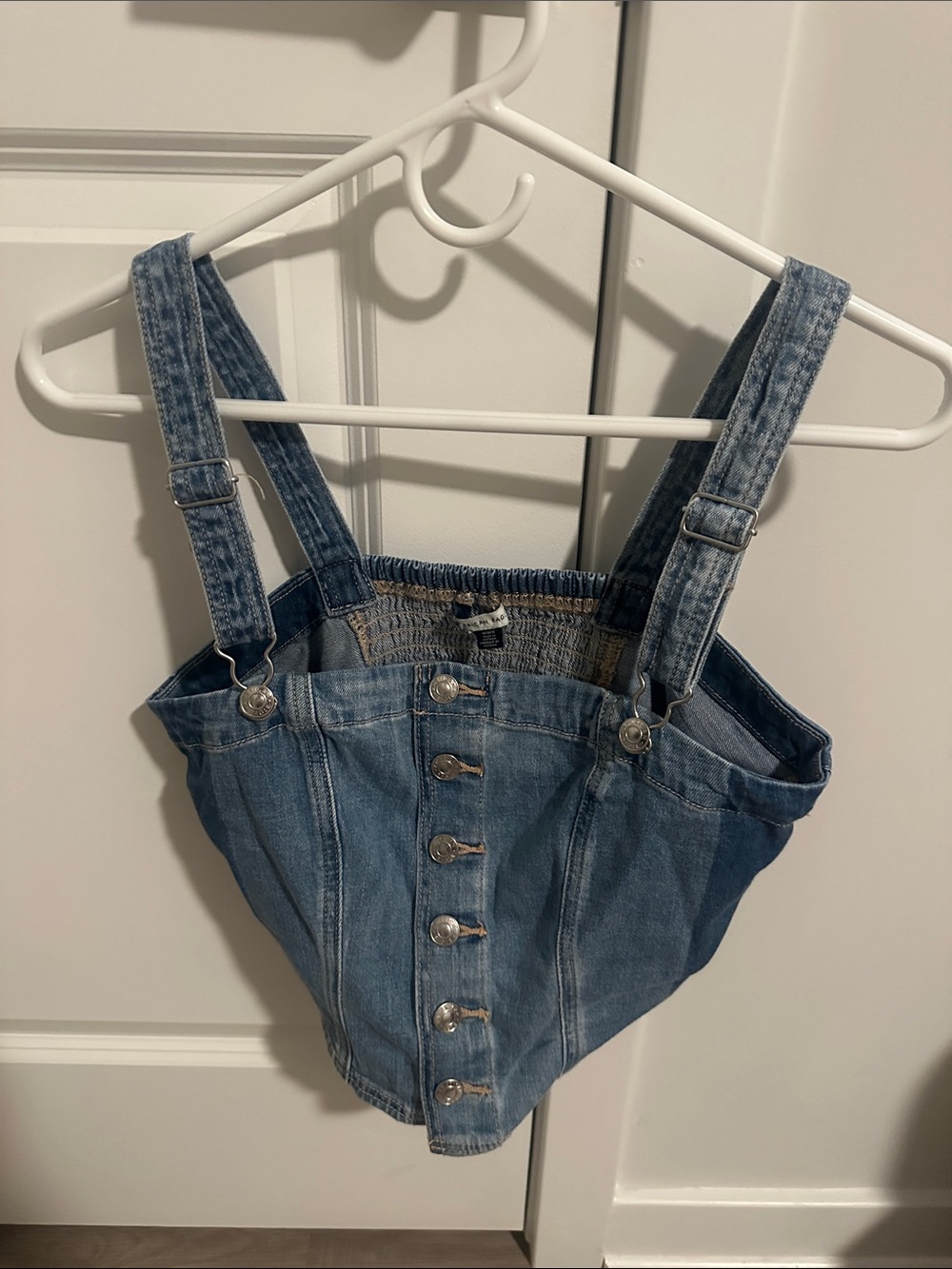 American Eagle Outfitters Light Blue Denim Corset-Style Overall Tank
